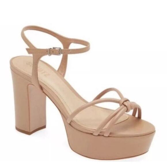 SCHUTZ Kelsie Platform Sandal Beige Leather Block Heel Strappy Sz 10.5B - Picture 1 of 4